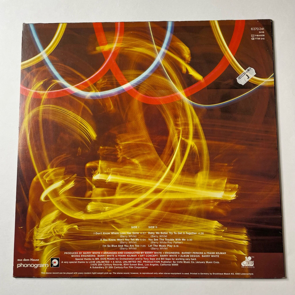 Винтажная виниловая пластинка LP Barry White Let The Music Play (Germany 1976)