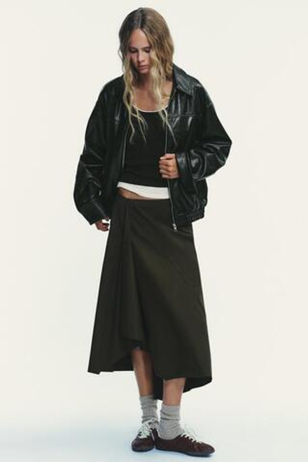 ZARA ЮБКА АСИММЕТРИЧНОГО КРОЯ, ТЕМНЫЙ ХАКИ