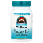 Source Naturals, Wellness, витамин D3, 50 мкг (2000 МЕ), 200 мягких таблеток