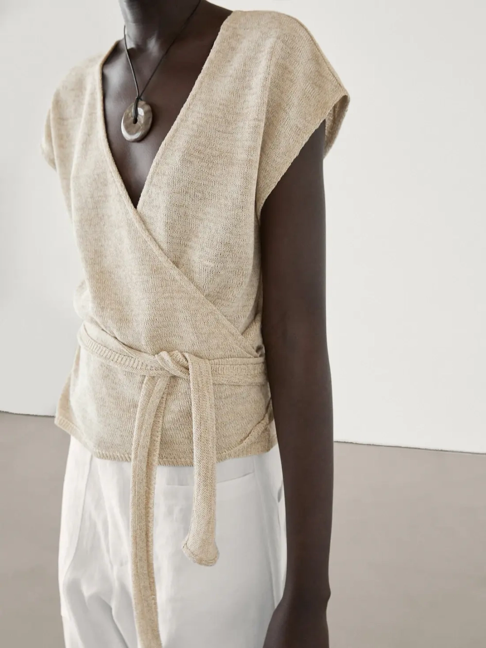 Massimo Dutti Топ из смесового хлопка с завязывающимся поясом, золотистый