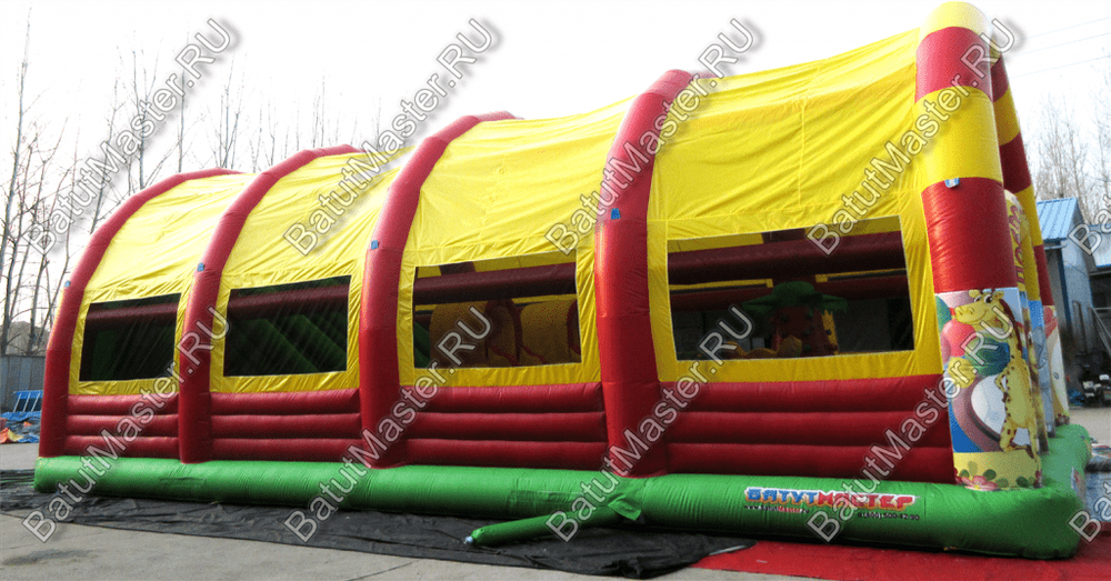 Надувной батут "Страна Сафария-2" с крышей и высокими горками 13*7*6 м