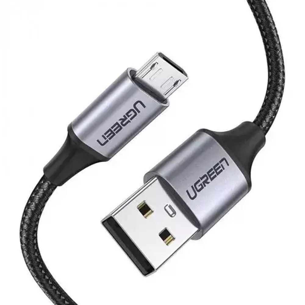 Кабель UGREEN US290 USB 2.0 A to Micro USB Cable Nickel Plating Aluminum Braid 2m (Black), 60148