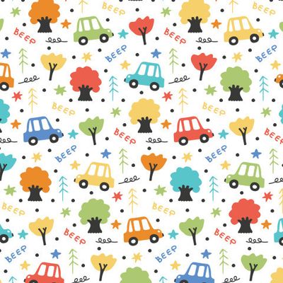 Buy baby fabric hand drawn cars bright