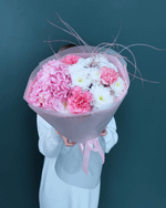 Букет гортензия,диантусы и хризантема(00461)