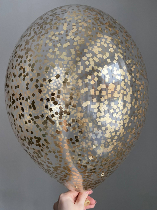 Воздушный шар с наполнением конфетти квадрат золото/шампань ПАЛИТРА №4451