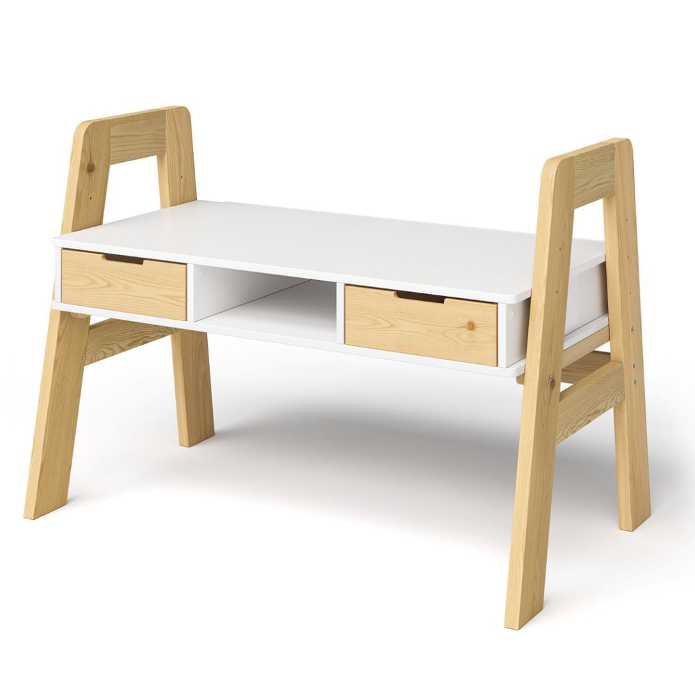 Стол 34х39х75, Чек, письменный детский, стол парта, для школьника, 2 ящика, многоуровневая, компьютерный, с ножками, массив сосны, Dipriz