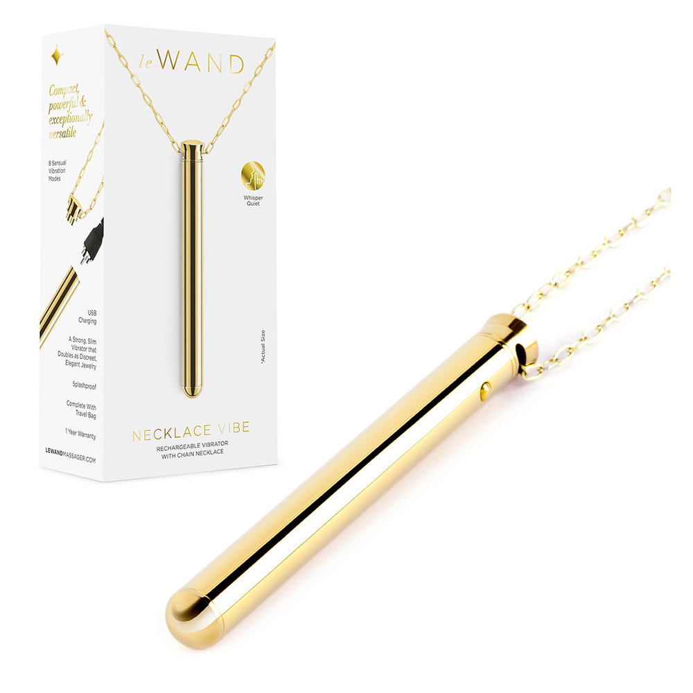 Элегантный вибромассажер-кулон из стали le WAND VIBRATING NECKLACE GOLD