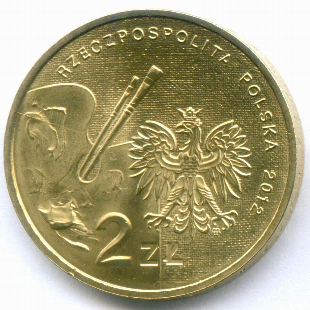 2 злотых 2012 год. Польша. Художник Петр Михаловский. Латунь, диаметр 27 мм. AUNC