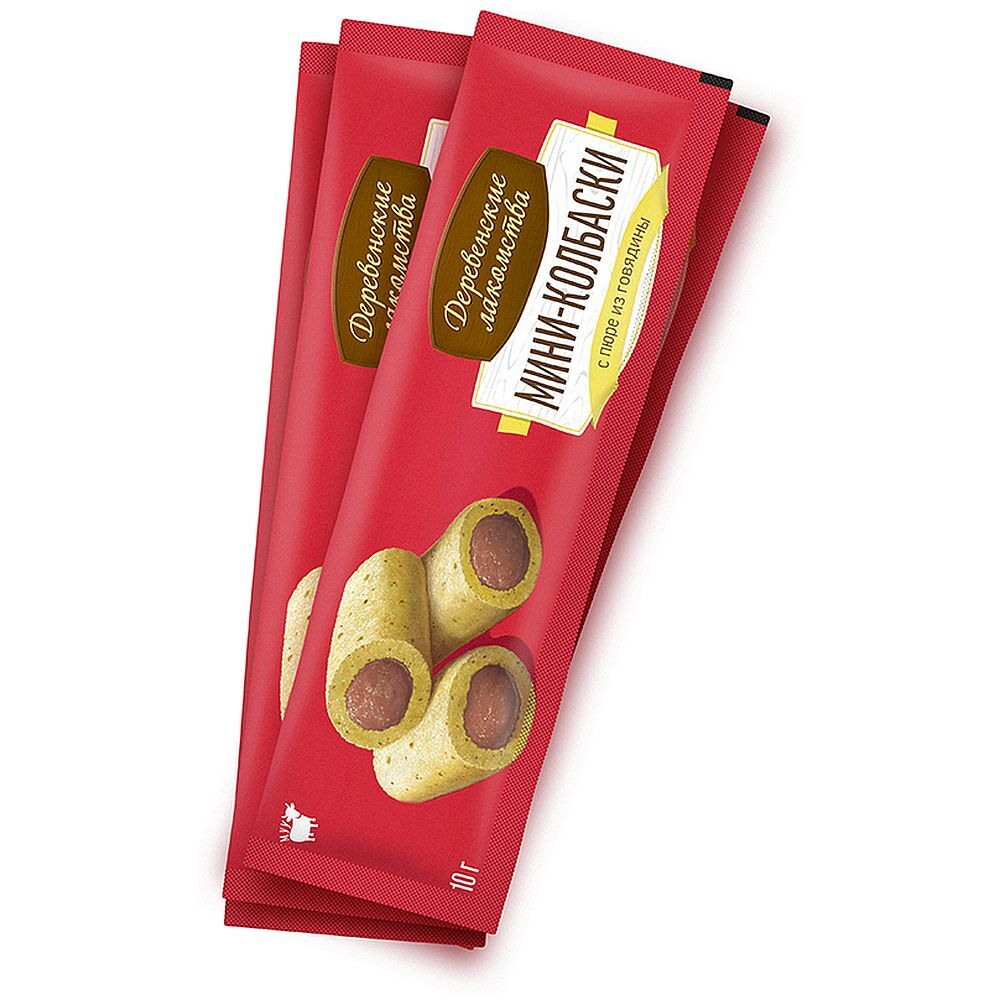 Деревенские лакомства для кошек Мини-колбаски с пюре из ГОВЯДИНЫ 4х10г