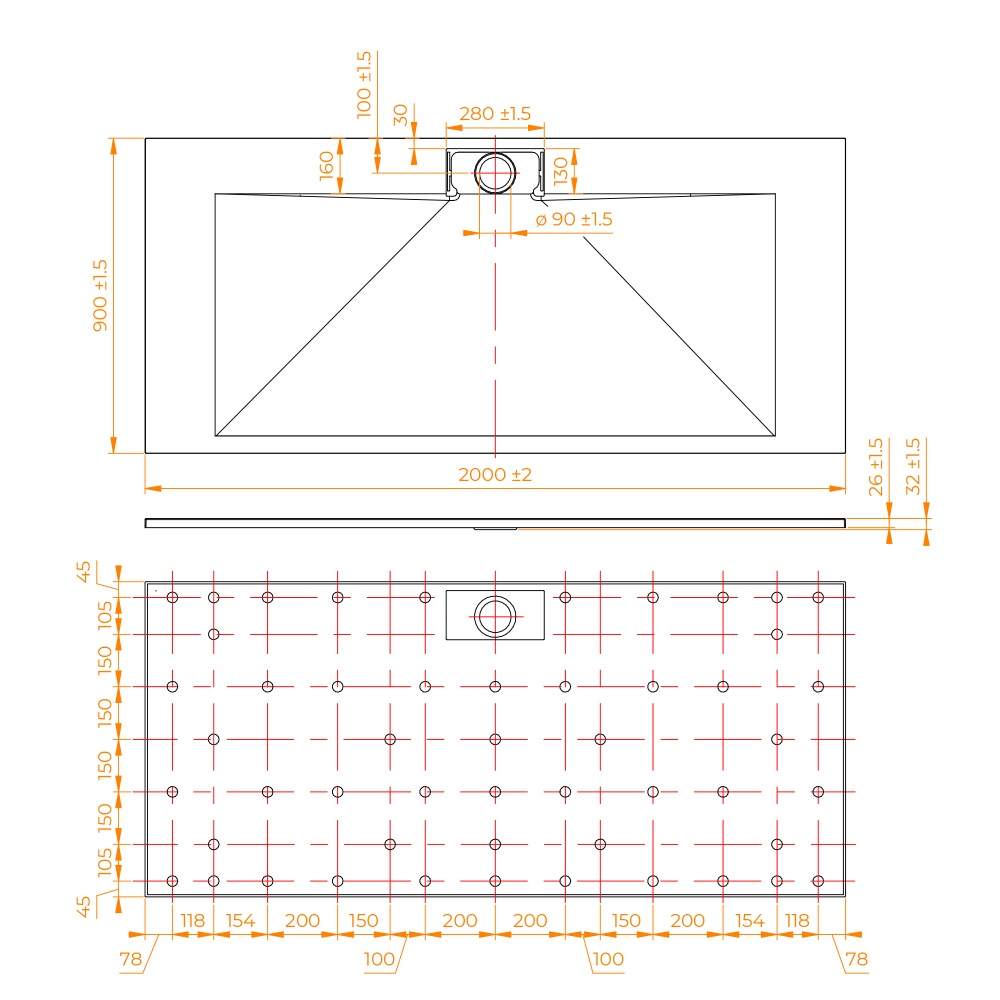 Душевой поддон прямоугольный RGW TKS-W Белый (900x2000)