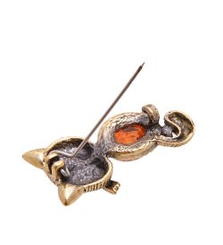 AM-3455 Брошь «Кот деловой» (латунь, янтарь)