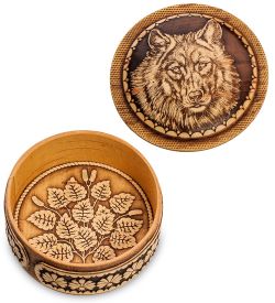 Народные промыслы BST-411/ 7 Шкатулка «Волк» (береста, тиснение)