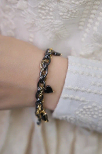 Браслет "Амора" из гематита с черным цирконом, оттенок золото