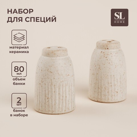 Набор для специй керамический SL Home «Виенто», 2 предмета: солонка 80 мл, перечница 80 мл, цвет беж