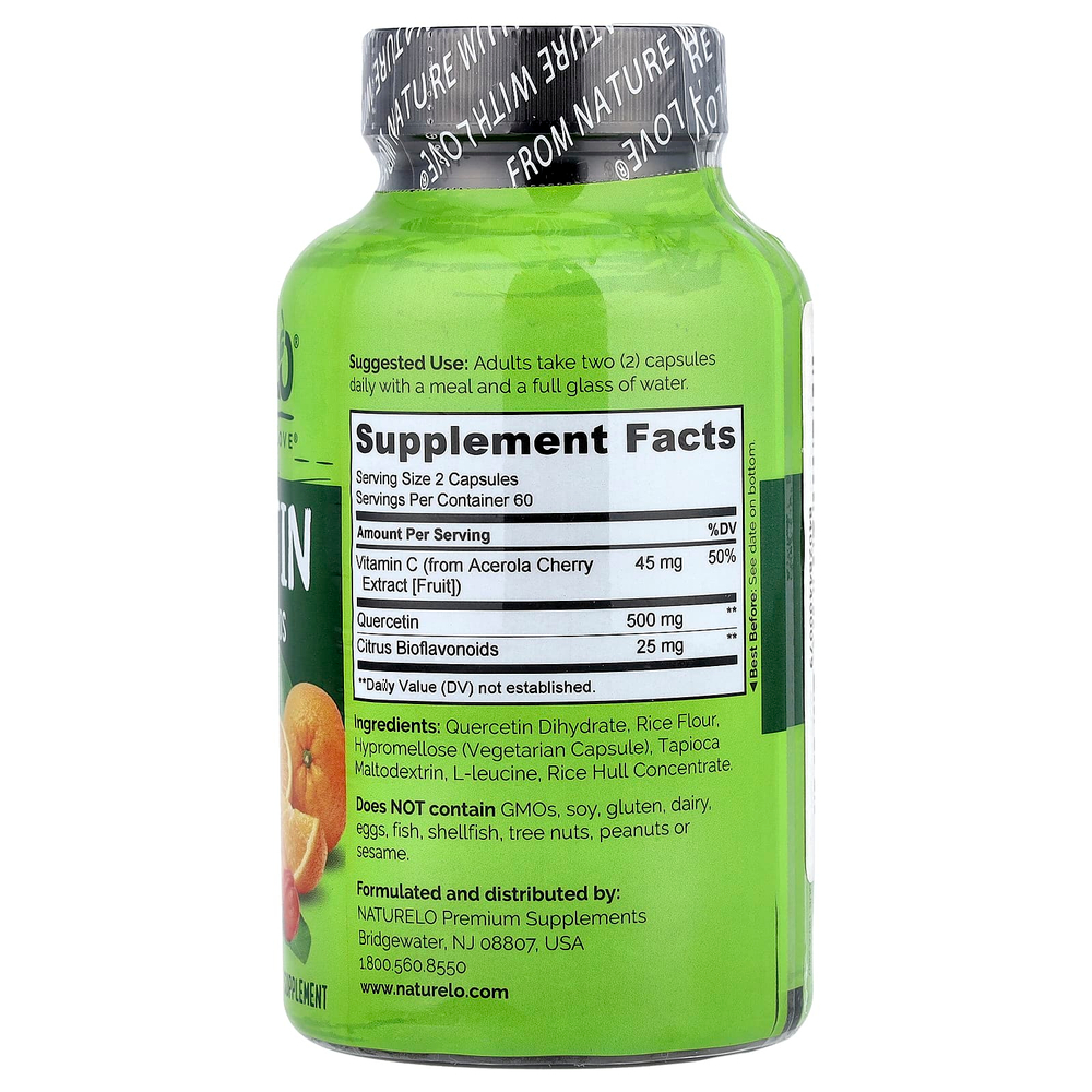 NATURELO, кверцетин с цитрусовыми биофлавоноидами, 120 вегетарианских капсул