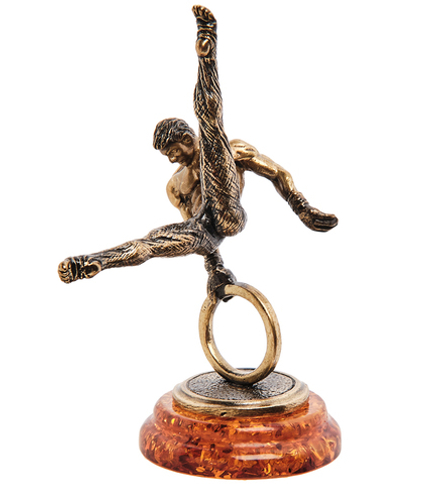 Народные промыслы AM-3206 Фигурка «Гимнаст на кольце» (латунь, янтарь)