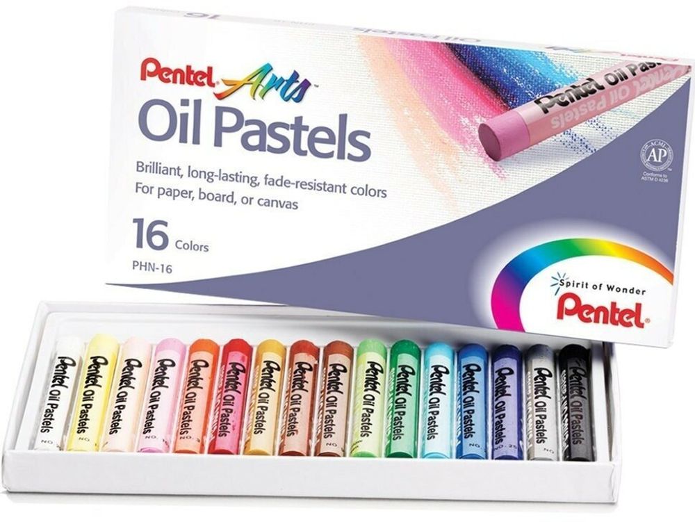Пастель масляная художественная PENTEL "Oil Pastels", 16 цветов, круглое сечение, картонная упаковка, PHN4-16