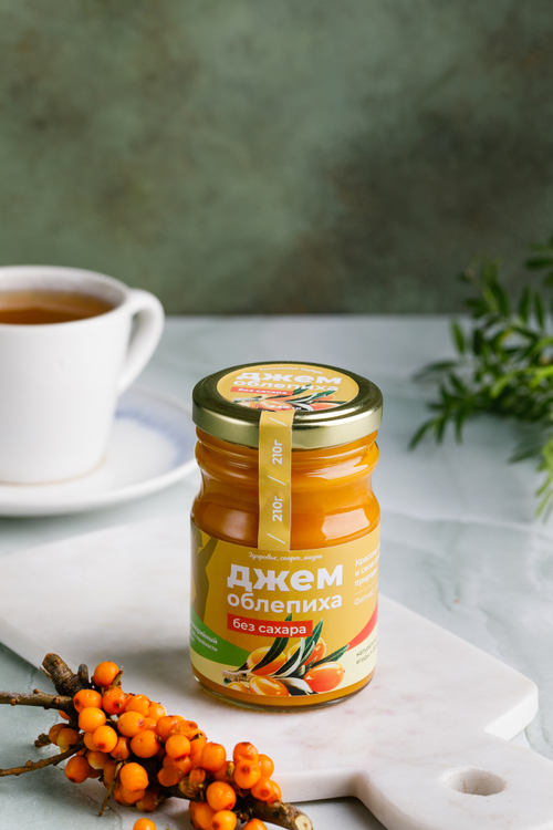 Джем без сахара "Облепиха" / стекло / 210 гр / фитнес / 40 ккал / Солнечная Сибирь
