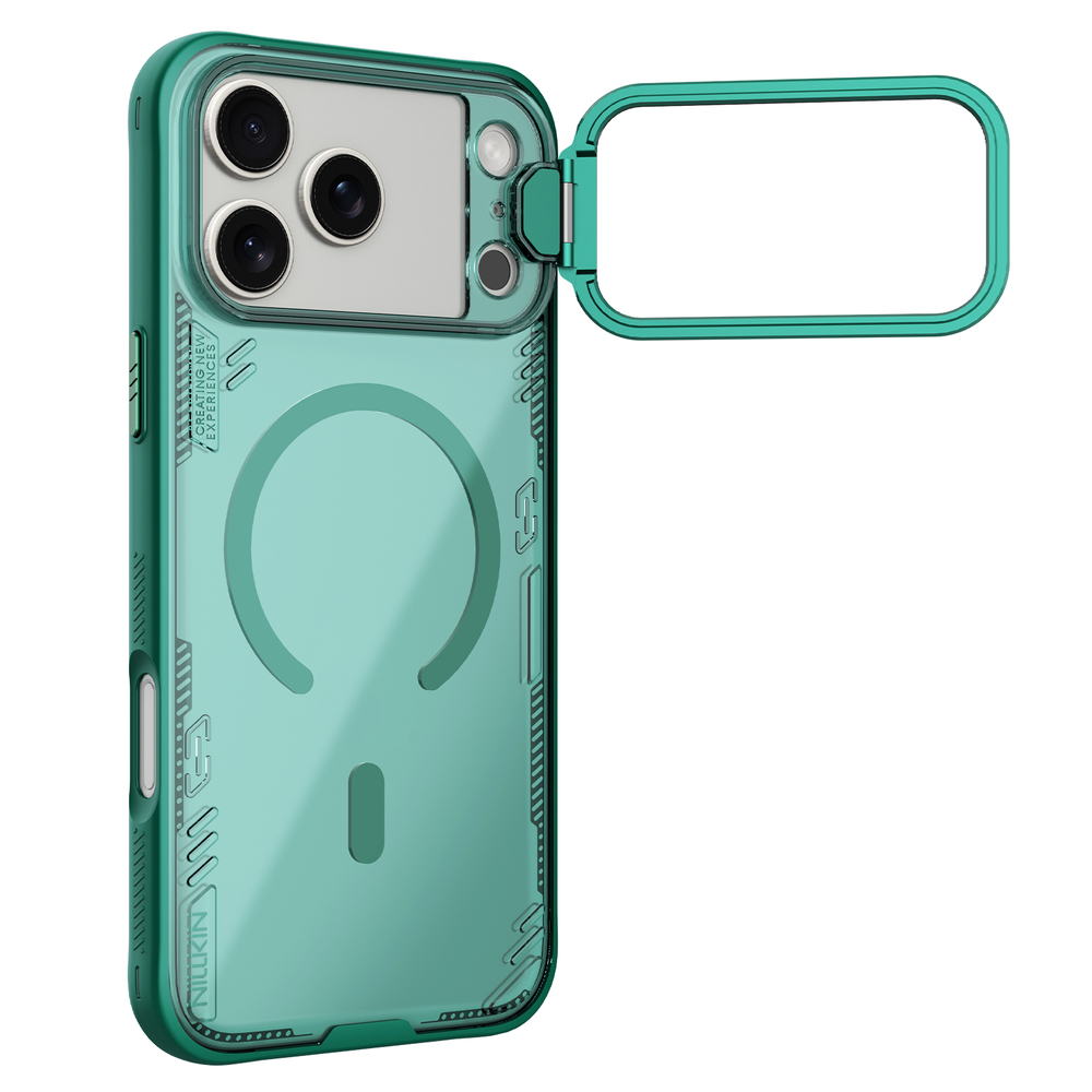Чехол прозрачный зеленого цвета с MagSafe на iPhone 17 Pro, серия Iceblade Prop Magnetic (версия с прозрачной крышкой объектива) от Nillkin