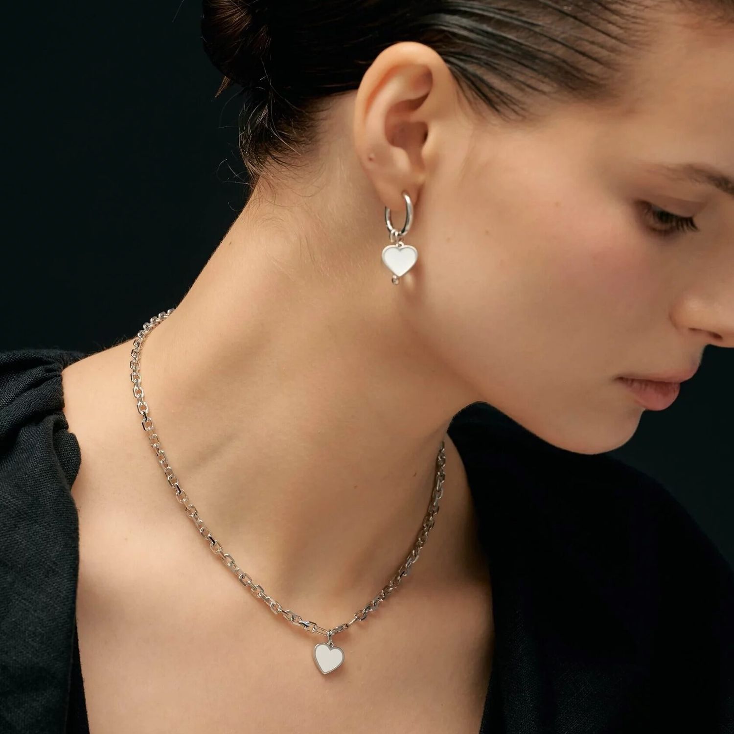 Моносерьга Silver White Heart Earring