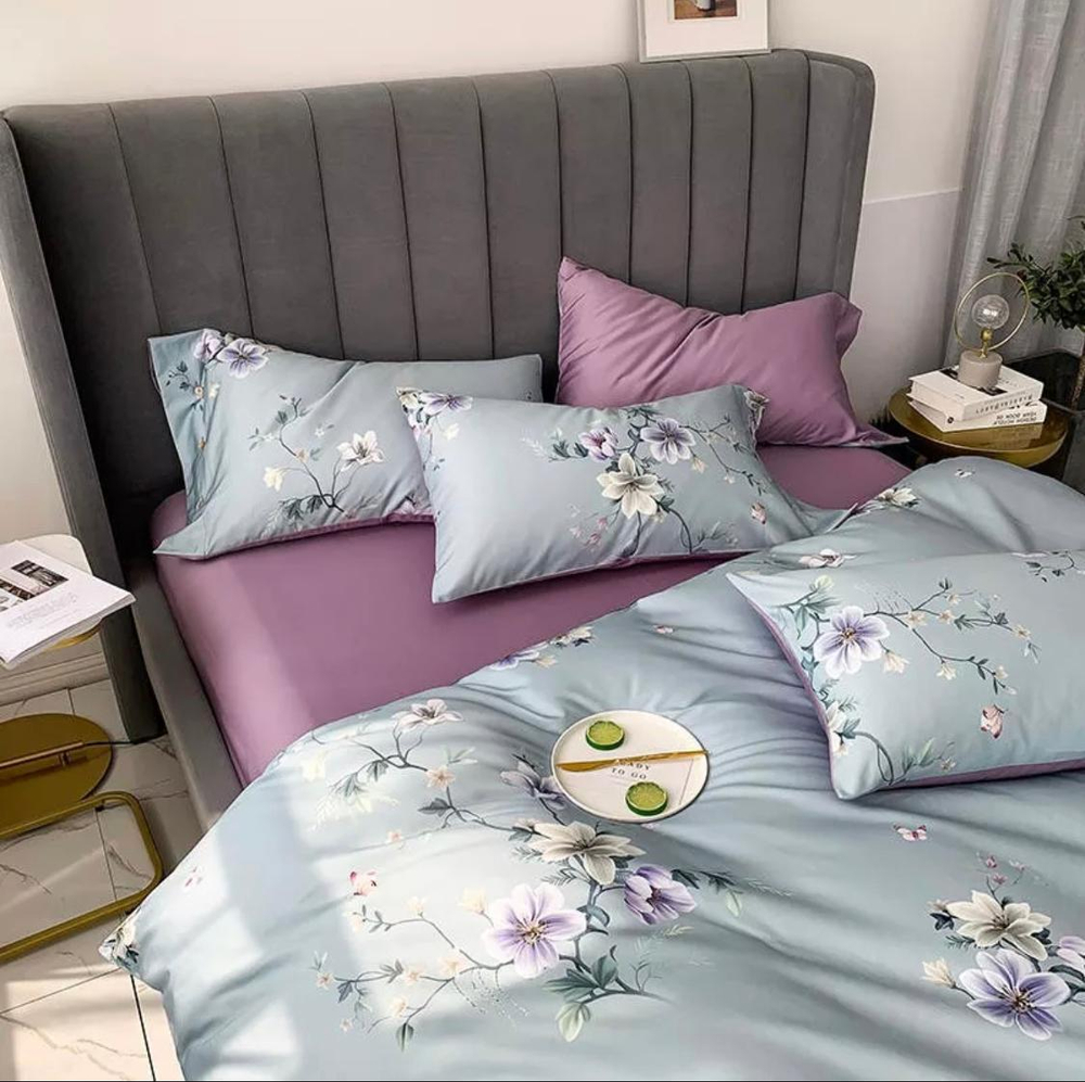 Комплект постельного белья ZEPHYR HOME ЕВРО пг. Мако-Сатин,Египетский хлопок Голубой