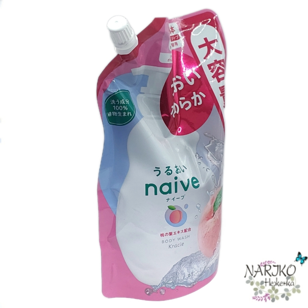 Жидкое мыло для тела Kracie Naive Body Soap Peach Leaf Extract Blended с экстрактом персикового дерева, мягкая упаковка 760 мл.