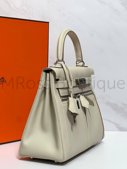 Сумка Hermes Kelly Lakis женская кожаная в светло-бежевом цвете