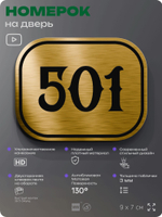 Номерок на дверь квартиры 501, для кабинета, офиса, шильдик 9 х 7 см, золотистый, Айдентика Технолоджи