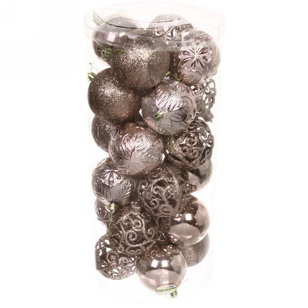 Новогодние шары 8 см (набор 24 шт) «Фактурный микс», шампань