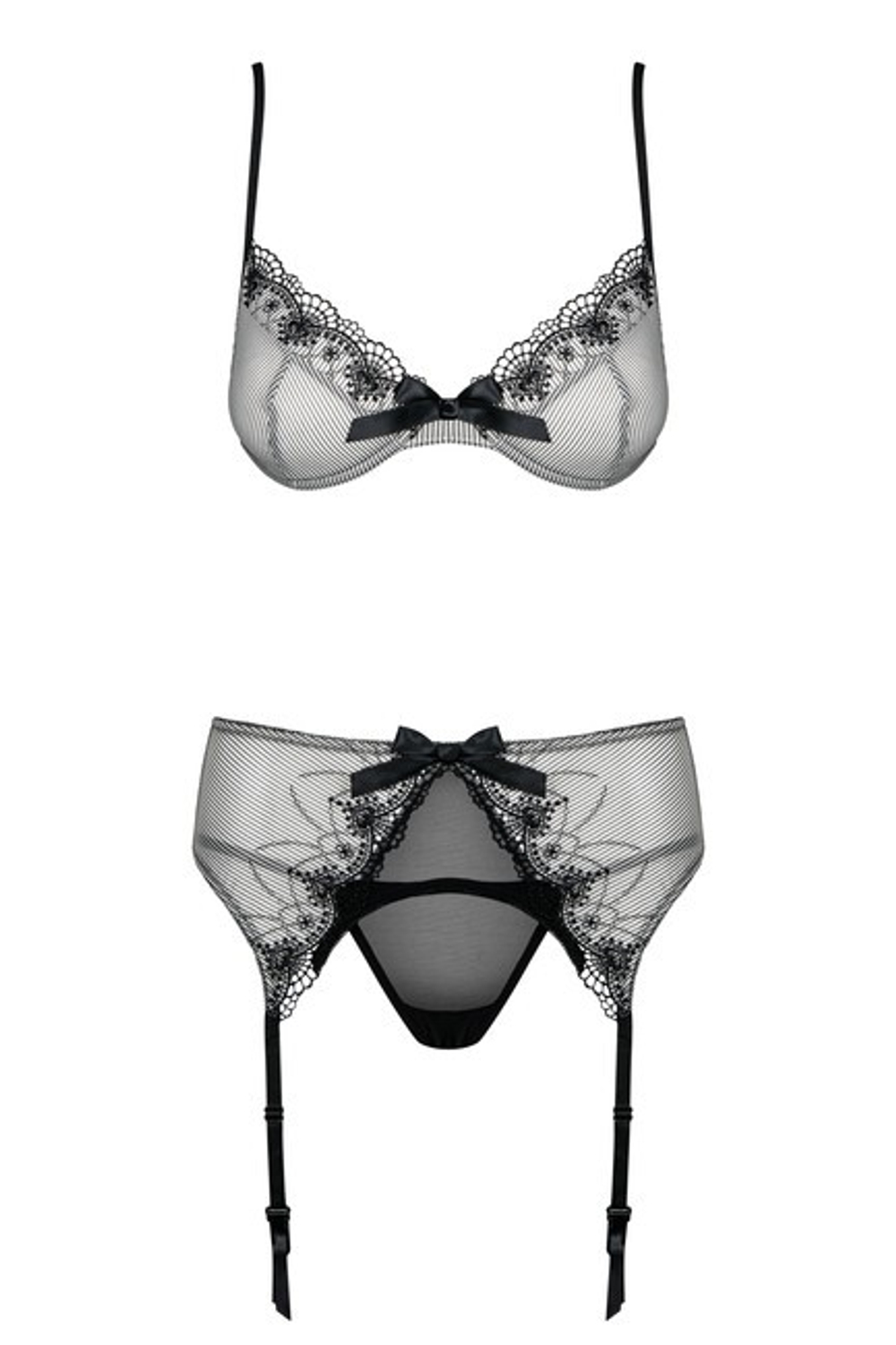 Комплект из 3-х предметов (лиф, стринги, пояс) Greyla Set SM (42-44) (Цвет: черный, серый)