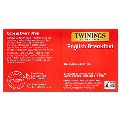 Twinings, Pure Black Tea, English Breakfast, 50 чайных пакетиков, 100 г (3,53 унции)