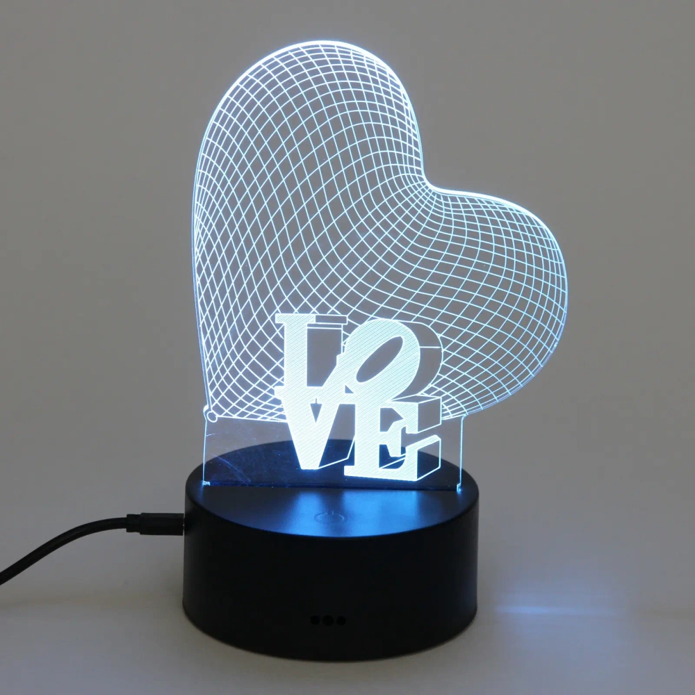 Светильник ночник «3D-LOVE» на пластиковой подставке, с включателем USB