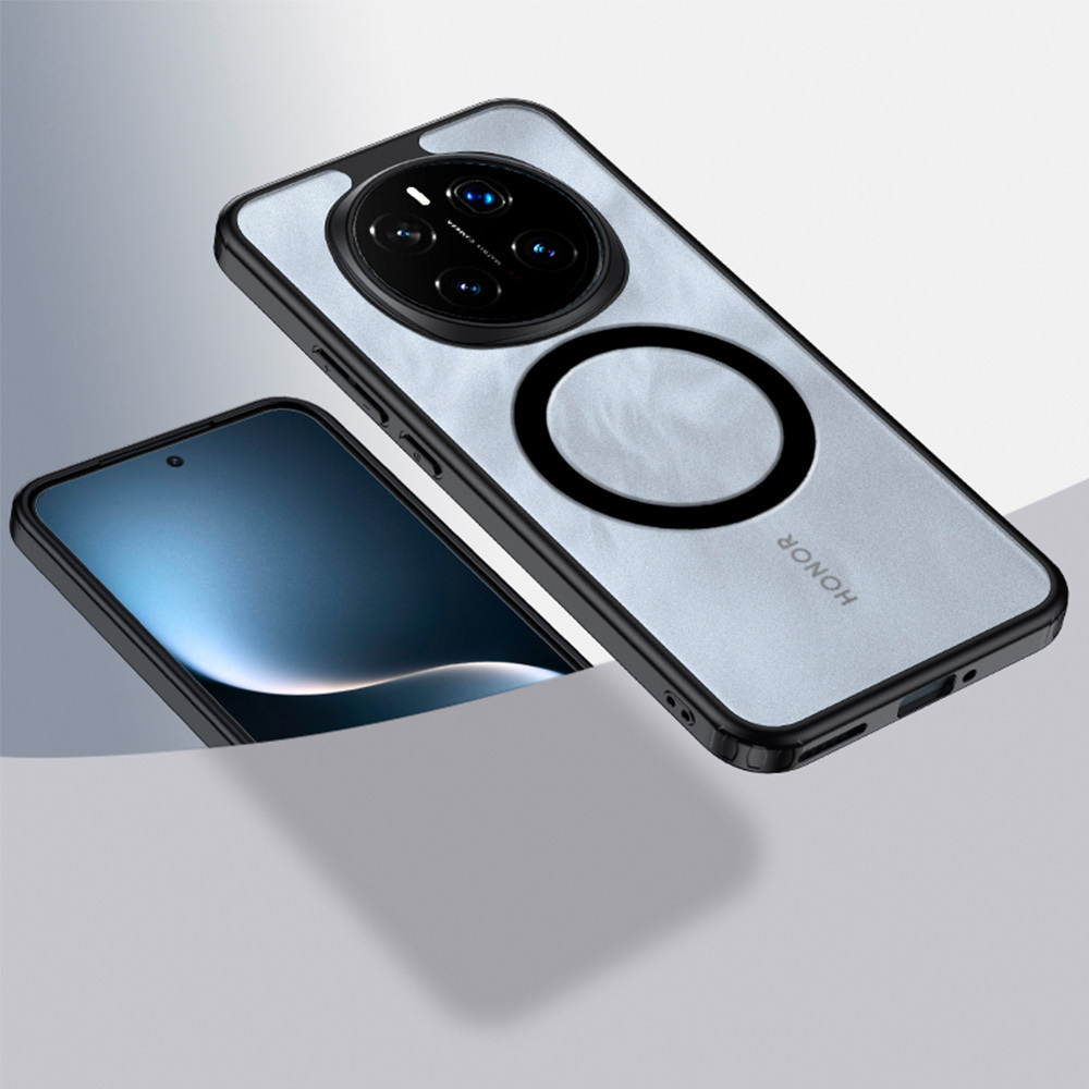 Чехол для Honor Magic 7 Pro с MagSafe черный с прозрачной матовой задней панелью WLONS