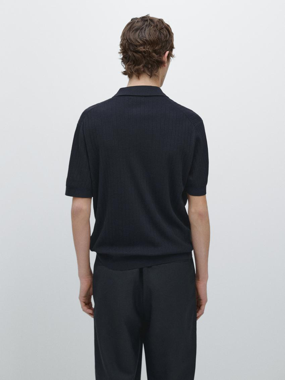 Massimo Dutti Поло из хлопковой трикотажной резинки, темно-синий