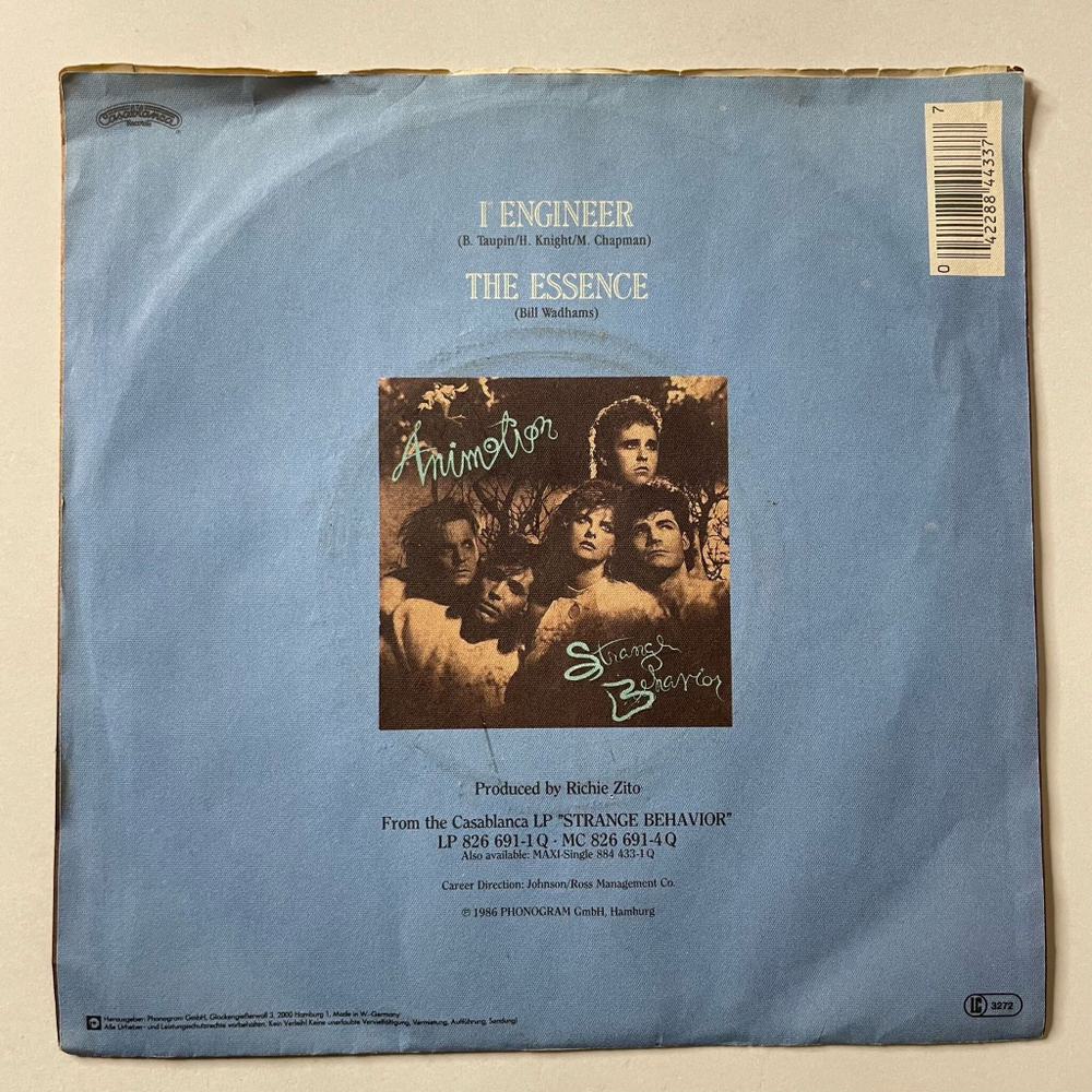 Винтажная виниловая пластинка LP Animotion I Engineer (Germay 1986) 7 дюймов, 45 RPM, Single