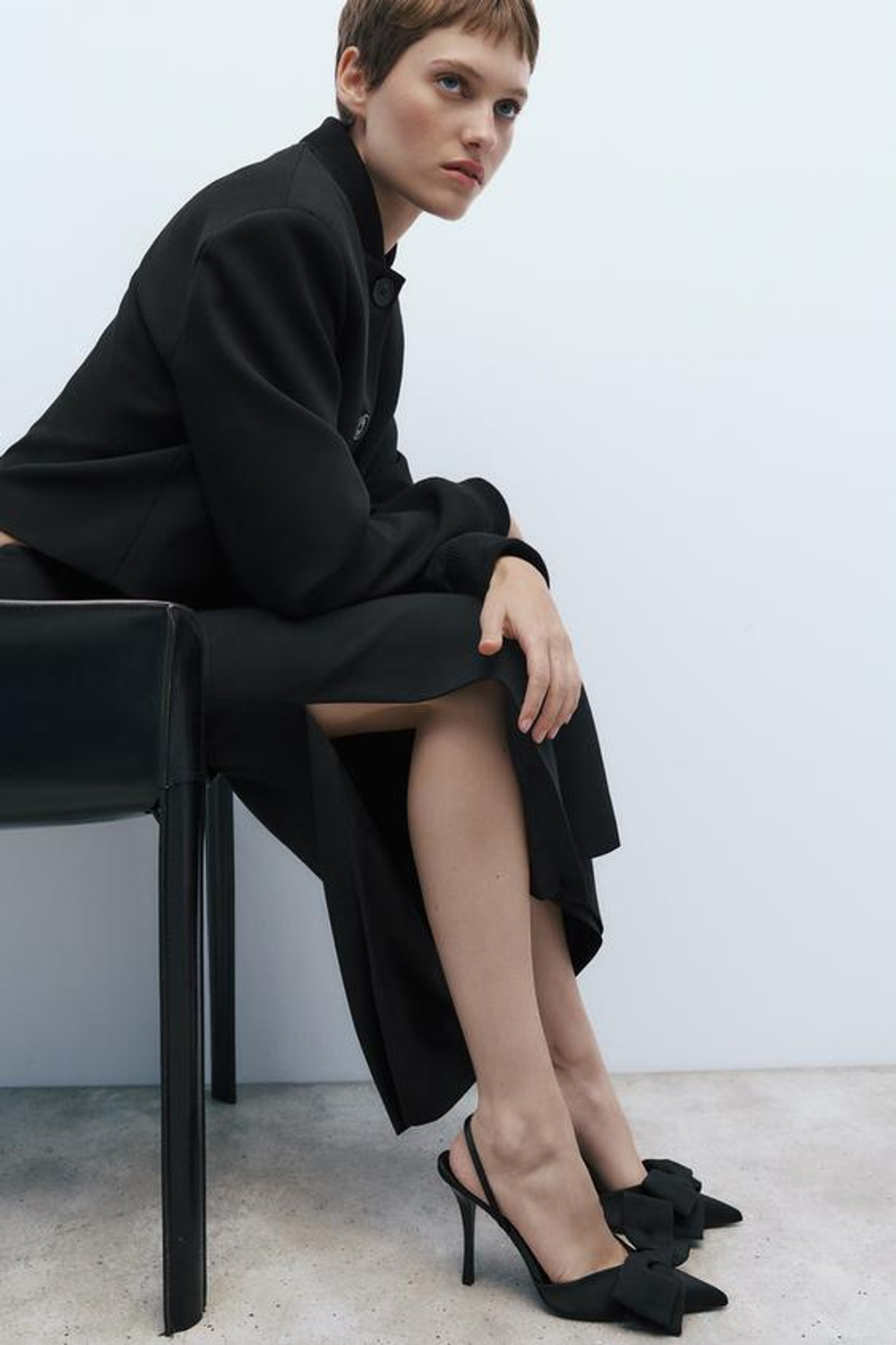 ZARA ТУФЛИ НА ВЫСОКОМ КАБЛУКЕ С БАНТОМ, ЧЕРНЫЙ