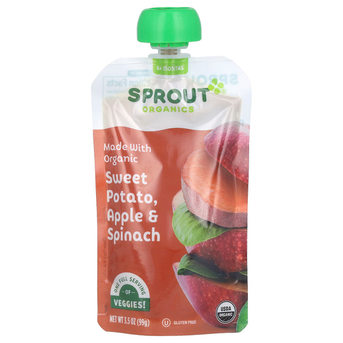 Sprout Organics, детское питание, от 6 месяцев, батат, яблоко и шпинат, 99 г (3,5 унции)
