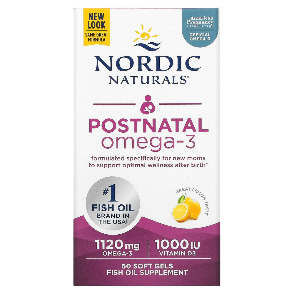 Nordic Naturals, омега-3 для применения в послеродовой период, со вкусом лимона, 60 капсул