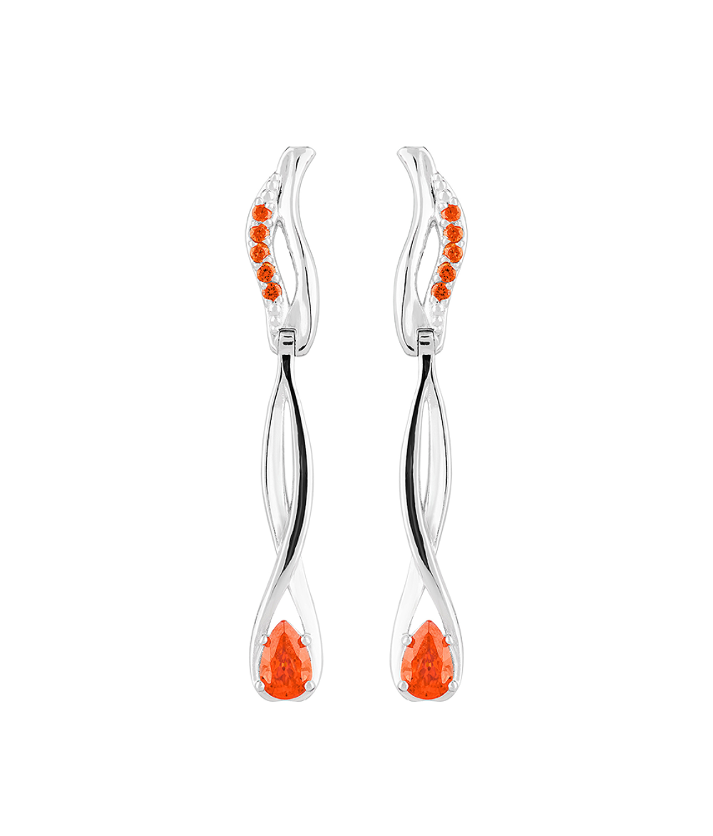 Серьги из серебра со вставками из оранжевых фианитов