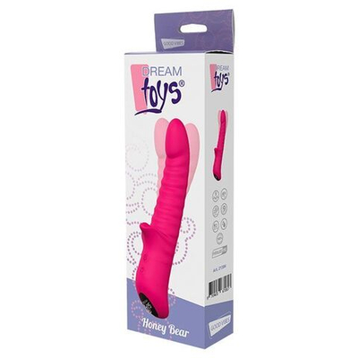 Розовый вибратор Honey Bear с ребрышками - 21,5 см. (Цвет: розовый)