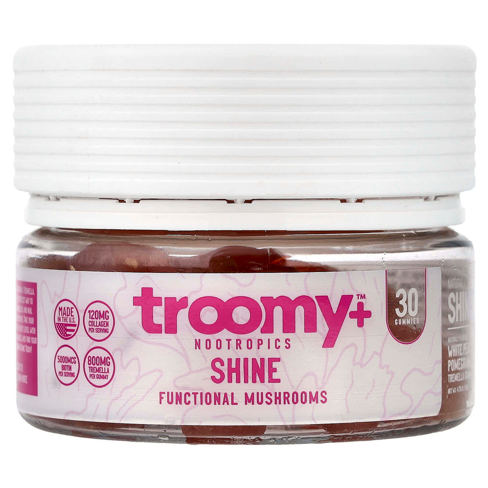 Troomy Nootropics, Shine, Functional Mushrooms Gummies, White Peach Pomegranate, 30 Gummies, 4.76 oz (135 g)