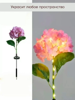 2шт. Декоративный садовый уличный светильник на солнечной батарее "Фонарик Гортензия Розовая"