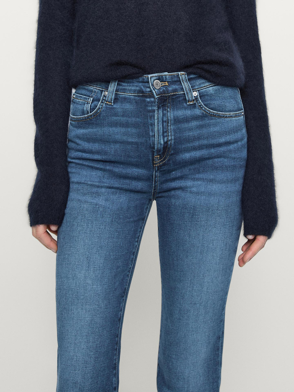 Massimo Dutti Расклешенные джинсы с высокой посадкой, средний синий