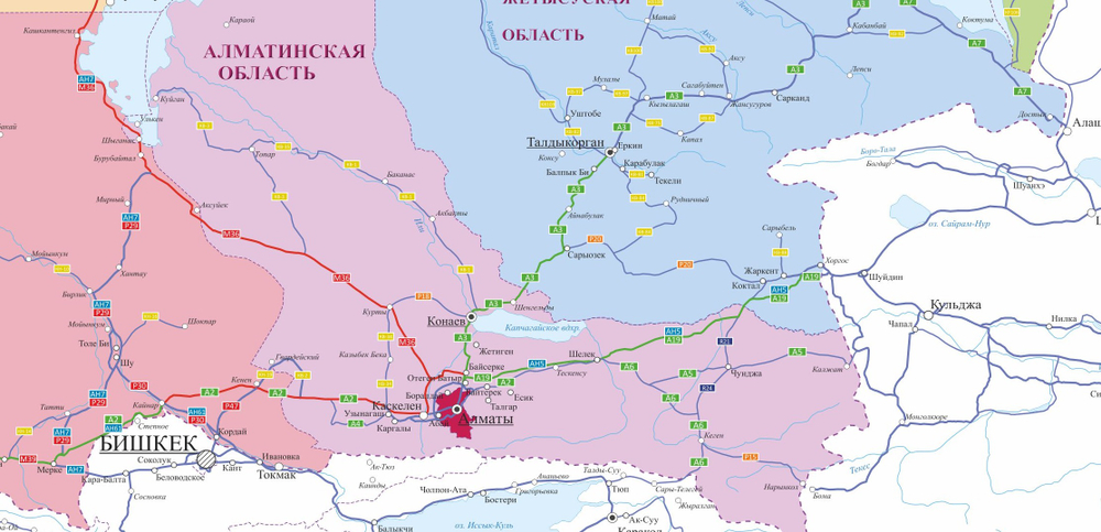 Карта «Автомобильные дороги Республики Казахстан» 150 х 230 см( 2026 год)