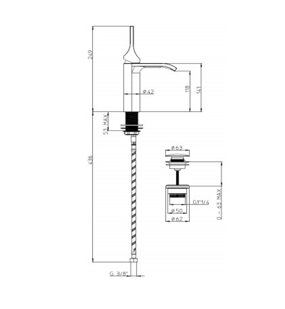 Bossini Apice смеситель для раковины 249 мм, донный клапан, цвет хром