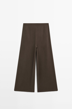 Massimo Dutti Брюки палаццо из струящейся ткани с защипами, коричневый