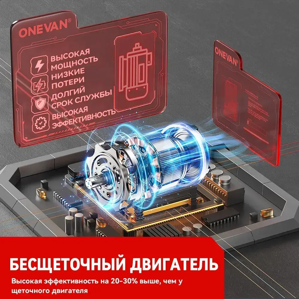 Бесщеточный гайковерт аккумуляторный ударный ONEVAN с крутящим моментом 1800 Нм 1/2 дюйма Электроинструмент для аккумулятора 21 В