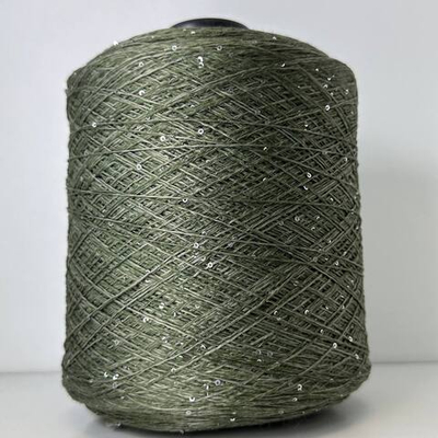 LINETTE PAILLETES - 80% лен, 20% п/а, микропайетки 2мм, ; 450м\100гр; цвет: зеленый/оливковый меланжевый, пайетки серебро