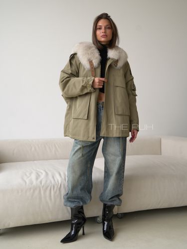 Хлопковая парка ARMY цвета хаки с серым мехом песца