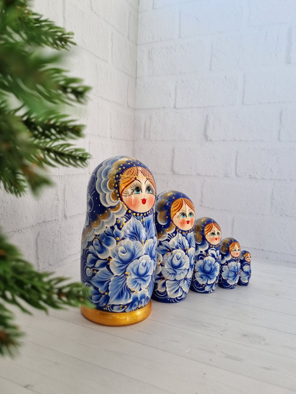 Матрешка 5м 15см гжель нижегородская роспись интерьерная